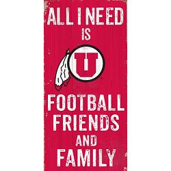 Utah Utes Sign Wood 6x12 Football Friends and Family Design Color