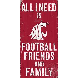 Washington State Cougars Sign Wood 6x12 Football Friends and Family Design Color