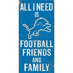 Detroit Lions Sign Wood 6x12 Football Friends and Family Design Color