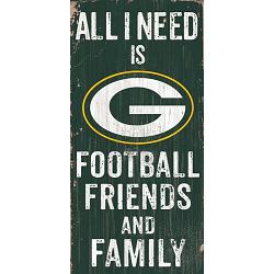 Green Bay Packers Sign Wood 6x12 Football Friends and Family Design Color