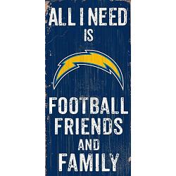 Los Angeles Chargers Sign Wood 6x12 Football Friends and Family Design Color