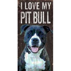 Pet Sign Wood I Love My Pit Bull 5"x10"