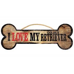 Pet Sign Wood Dog Bone Shape I Love My Golden Retriever 10"x4"