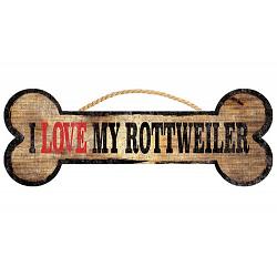 Pet Sign Wood Dog Bone Shape I Love My Rottweiler 10"x4"