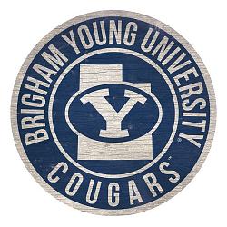 BYU Cougars Sign Wood 12 Inch Round State Design