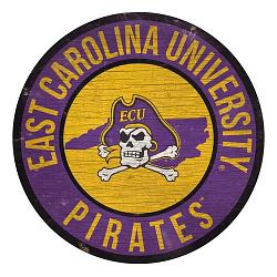 East Carolina Pirates Sign Wood 12 Inch Round State Design