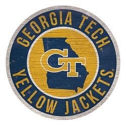 Georgia Tech Yellow Jackets Sign Wood 12 Inch Round State Design