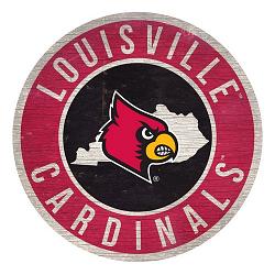 Louisville Cardinals Sign Wood 12 Inch Round State Design