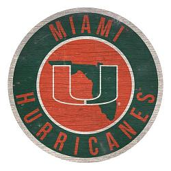 Miami Hurricanes Sign Wood 12 Inch Round State Design