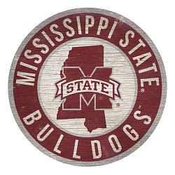Mississippi State Bulldogs Sign Wood 12 Inch Round State Design