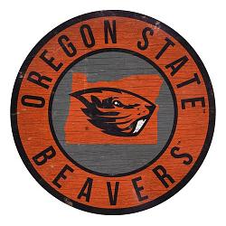 Oregon State Beavers Sign Wood 12 Inch Round State Design