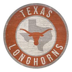 Texas Longhorns Sign Wood 12 Inch Round State Design