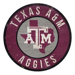 Texas A&M Aggies Sign Wood 12 Inch Round State Design