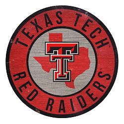 Texas Tech Red Raiders Sign Wood 12 Inch Round State Design