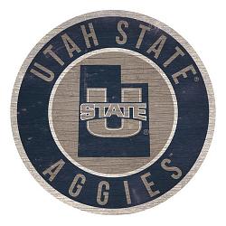 Utah State Aggies Sign Wood 12 Inch Round State Design