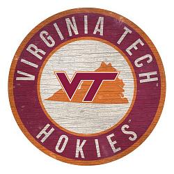 Virginia Tech Hokies Sign Wood 12 Inch Round State Design