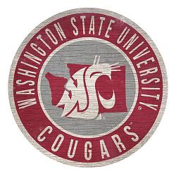 Washington State Cougars Sign Wood 12 Inch Round State Design