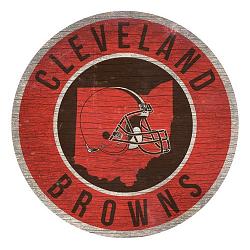 Cleveland Browns Sign Wood 12 Inch Round State Design