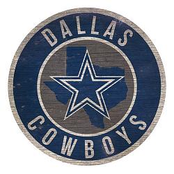 Dallas Cowboys Sign Wood 12 Inch Round State Design