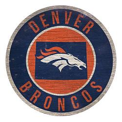 Denver Broncos Sign Wood 12 Inch Round State Design