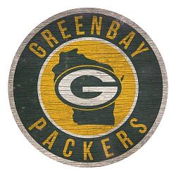 Green Bay Packers Sign Wood 12 Inch Round State Design