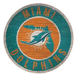 Miami Dolphins Sign Wood 12 Inch Round State Design