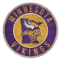 Minnesota Vikings Sign Wood 12 Inch Round State Design