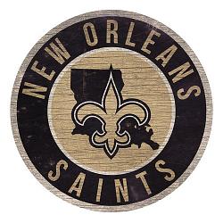 New Orleans Saints Sign Wood 12 Inch Round State Design