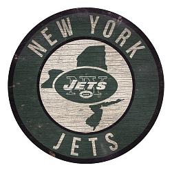 New York Jets Sign Wood 12 Inch Round State Design