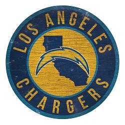 Los Angeles Chargers Sign Wood 12 Inch Round State Design