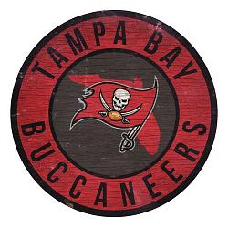 Tampa Bay Buccaneers Sign Wood 12 Inch Round State Design