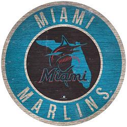 Miami Marlins Sign Wood 12 Inch Round State Design