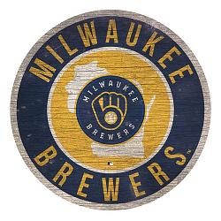 Milwaukee Brewers Sign Wood 12 Inch Round State Design