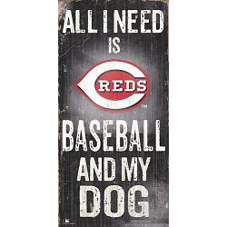 Cincinnati Reds Sign Wood 6x12 Baseball and Dog Design