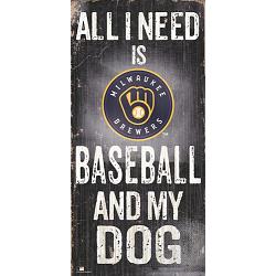 Milwaukee Brewers Sign Wood 6x12 Baseball and Dog Design