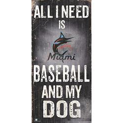 Miami Marlins Sign Wood 6x12 Baseball and Dog Design