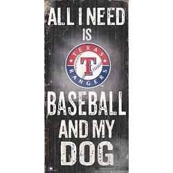 Texas Rangers Sign Wood 6x12 Baseball and Dog Design