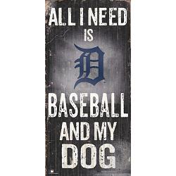 Detroit Tigers Sign Wood 6x12 Baseball and Dog Design