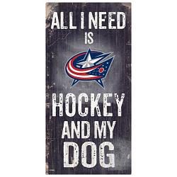 Columbus Blue Jackets Sign Wood 6x12 Hockey and Dog Design