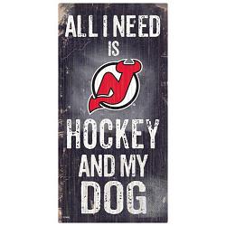 New Jersey Devils Sign Wood 6x12 Hockey and Dog Design