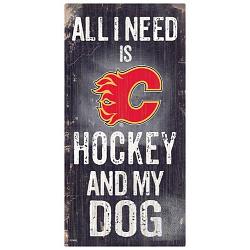 Calgary Flames Sign Wood 6x12 Hockey and Dog Design