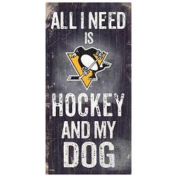 Pittsburgh Penguins Sign Wood 6x12 Hockey and Dog Design