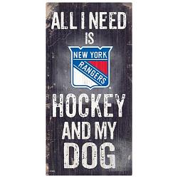 New York Rangers Sign Wood 6x12 Hockey and Dog Design