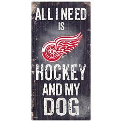 Detroit Red Wings Sign Wood 6x12 Hockey and Dog Design