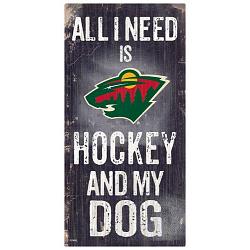 Minnesota Wild Sign Wood 6x12 Hockey and Dog Design