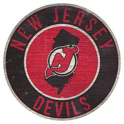 New Jersey Devils Sign Wood 12 Inch Round State Design