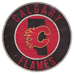 Calgary Flames Sign Wood 12 Inch Round State Design