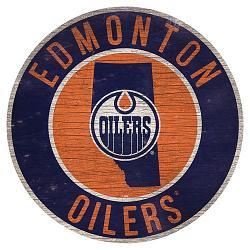 Edmonton Oilers Sign Wood 12 Inch Round State Design