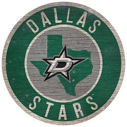 Dallas Stars Sign Wood 12 Inch Round State Design