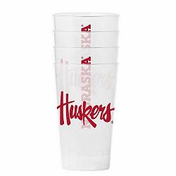 Nebraska Cornhuskers Glass Pint 16oz Plastic Clear 4 Pack